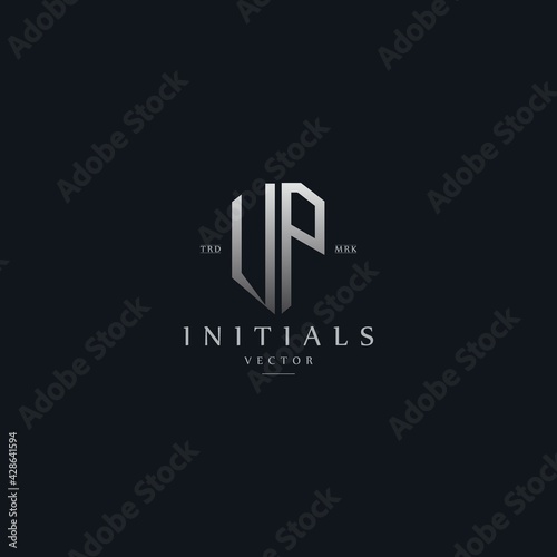 classy VP vintage metal monogram logo. elegant silver initials icon premium vector design template