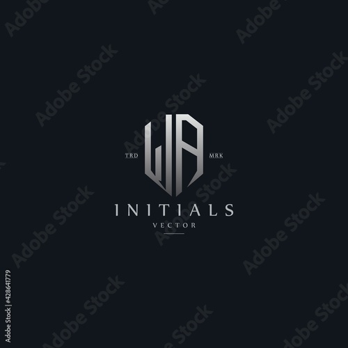 classy WA vintage metal monogram logo. elegant silver initials icon premium vector design template
