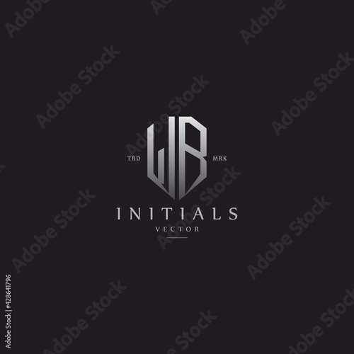 classy WB vintage metal monogram logo. elegant silver initials icon premium vector design template