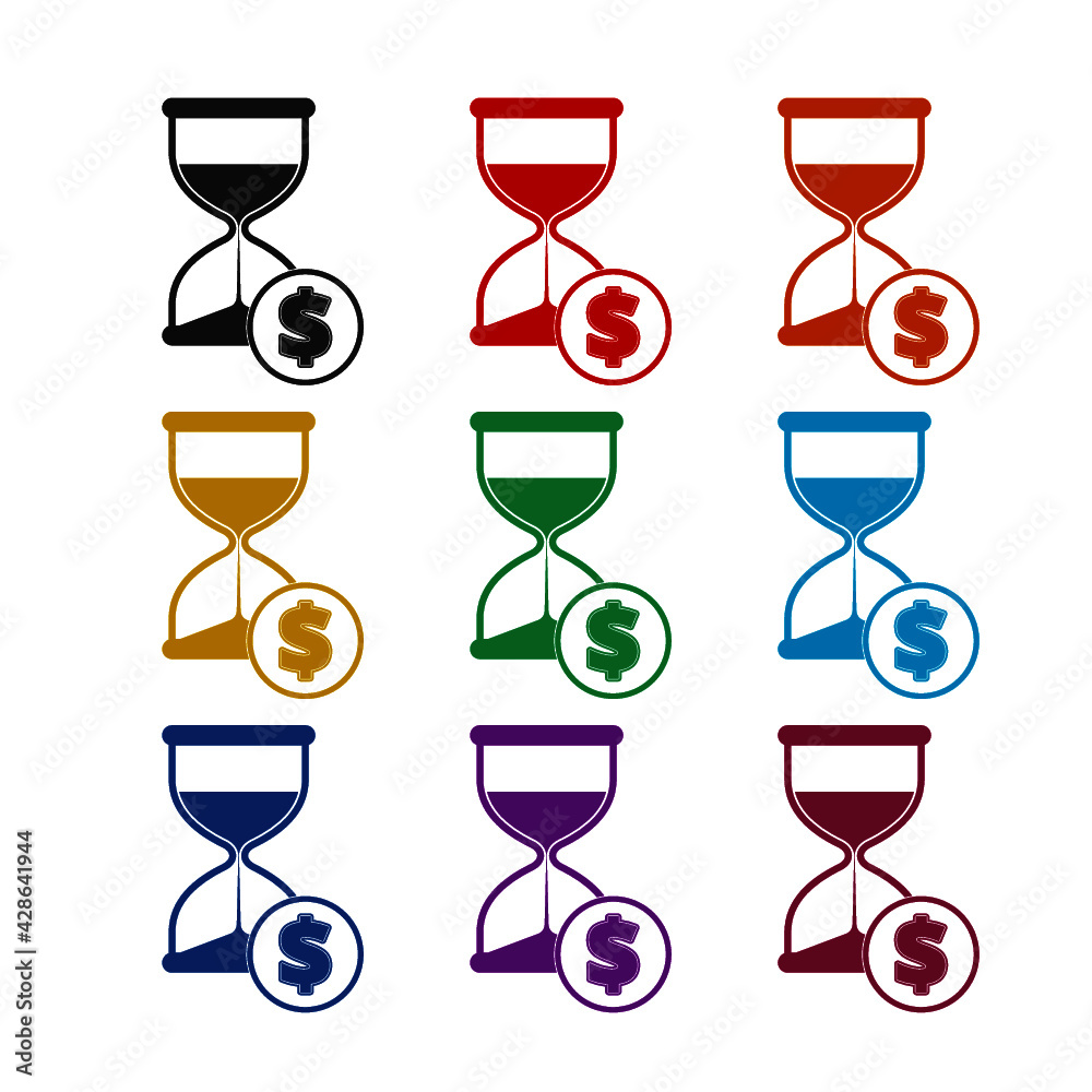 Hourglass with dollar icon isolated on white background color set Hourglass with dollar icon isolated on white background color set