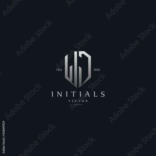 classy WJ vintage metal monogram logo. elegant silver initials icon premium vector design template