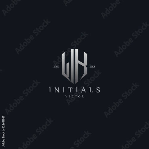 classy WK vintage metal monogram logo. elegant silver initials icon premium vector design template