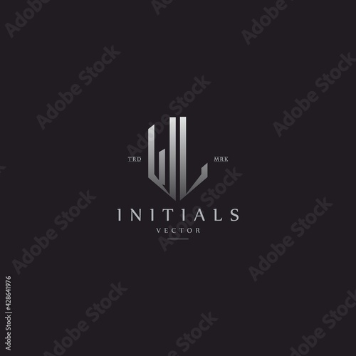 classy WL vintage metal monogram logo. elegant silver initials icon premium vector design template