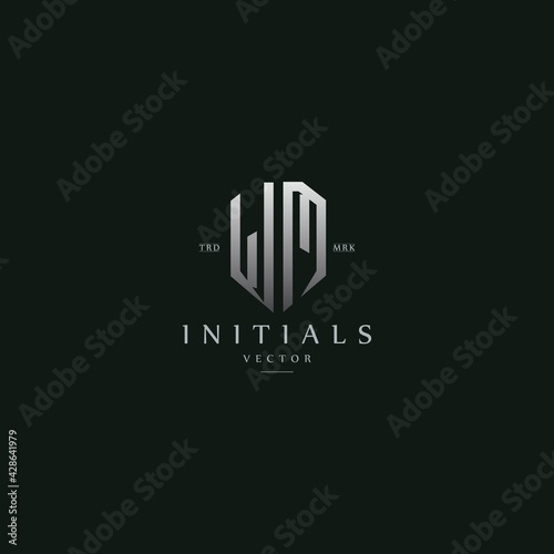 classy WM vintage metal monogram logo. elegant silver initials icon premium vector design template