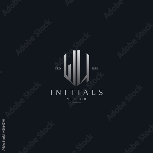 classy WU vintage metal monogram logo. elegant silver initials icon premium vector design template