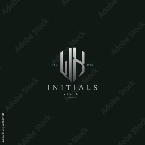 classy WX vintage metal monogram logo. elegant silver initials icon premium vector design template