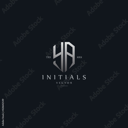 classy YA vintage metal monogram logo. elegant silver initials icon premium vector design template