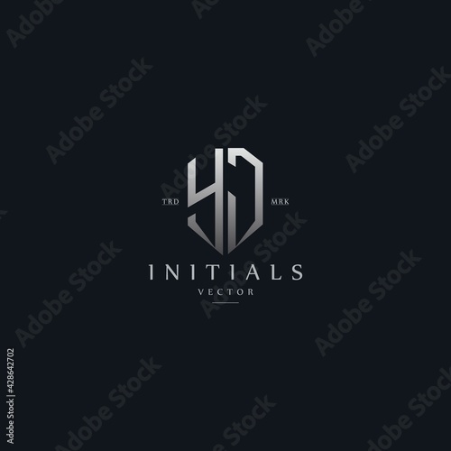classy YJ vintage metal monogram logo. elegant silver initials icon premium vector design template