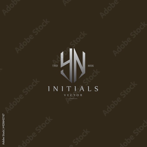 classy YN vintage metal monogram logo. elegant silver initials icon premium vector design template
