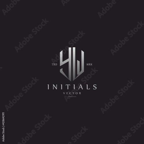 classy YW vintage metal monogram logo. elegant silver initials icon premium vector design template