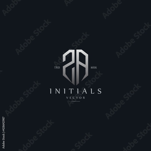 classy ZA vintage metal monogram logo. elegant silver initials icon premium vector design template