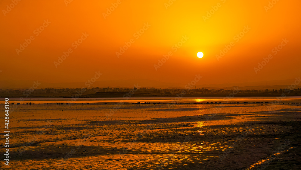 Naklejka premium sunset on Cyprus, Larnaca Salt Lake