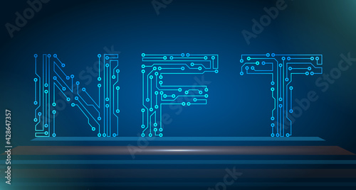 NFT Non-Fungible Token, blockchain asset text. Cryptographic token
