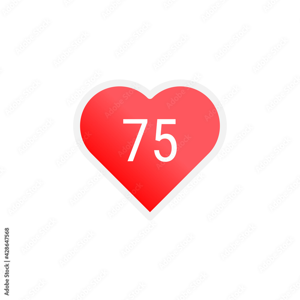 Red heart icon with a pulse rate of 75 heartbeat. Vector illustration of measuring health care sign Red heart icon with a pulse rate of 75 heartbeat. Vector illustration of measuring health care sign