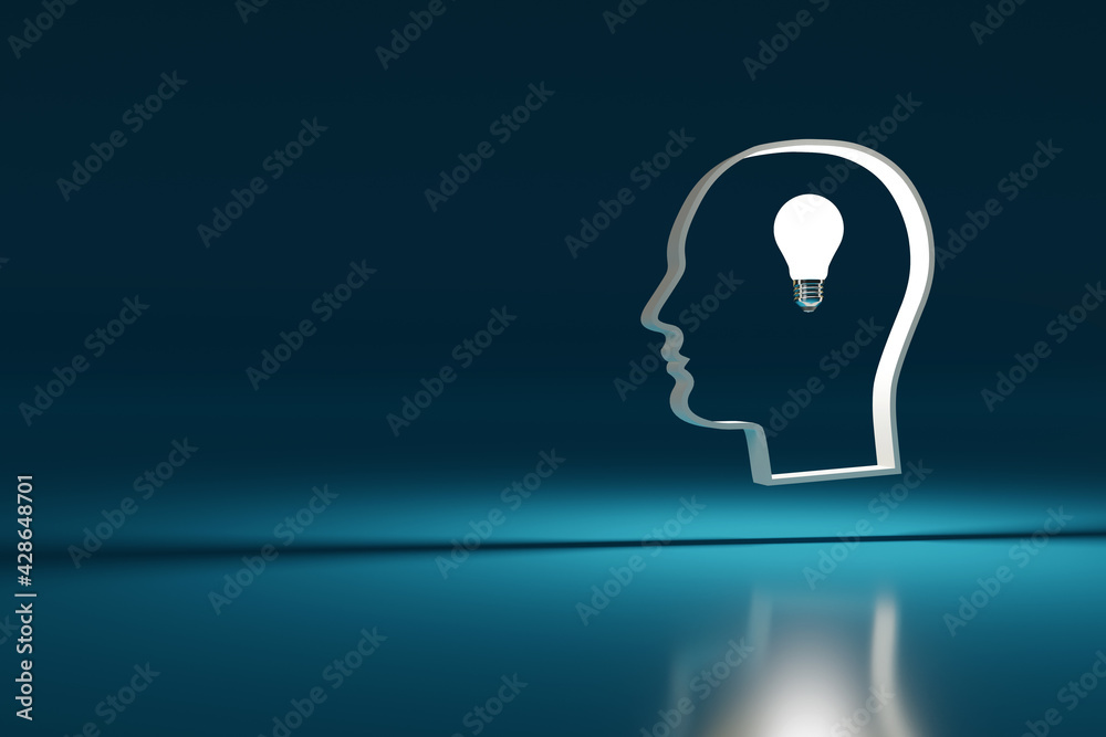 Head with a light bulb in the center. Idea concept. 3d illustration. Head with a light bulb in the center. Idea concept. 3d illustration.