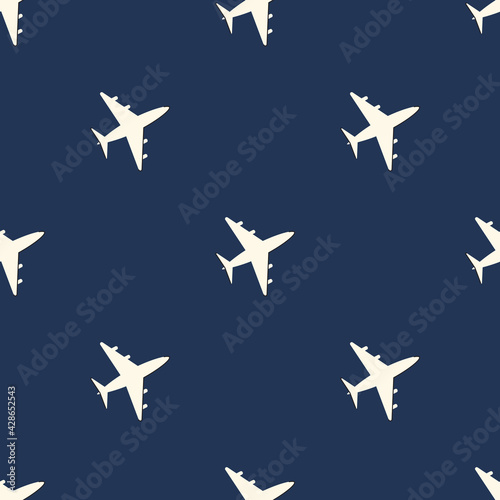 Airplane. Seamless pattern for textiles and packaging. Vaccinations and new travel. Vector