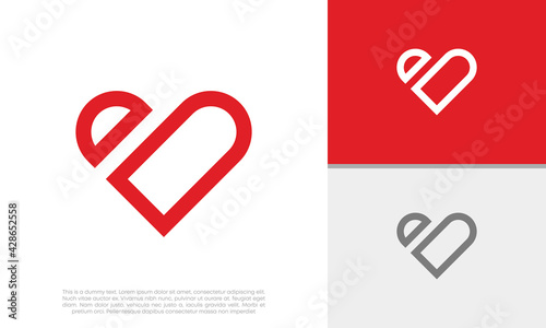 Heart vector symbol. Valentines day ribbon logotype. 