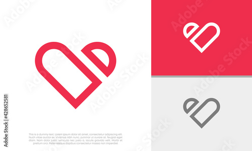 Heart vector symbol. Valentines day ribbon logotype. 