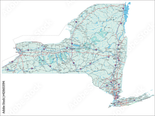 Vector map of the state of New York and its Interstate System.