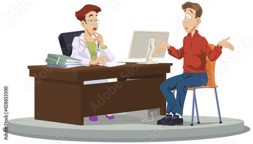Man Patient at Doctor Appointment in Clinic Office. Illustration for internet and mobile website.