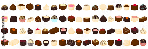 Illustration on theme beautiful big set sweet chocolate candy bonbon