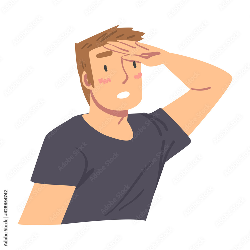 Young Man Looking Far Ahead Cartoon Vector Illustration Young Man Looking Far Ahead Cartoon Vector Illustration