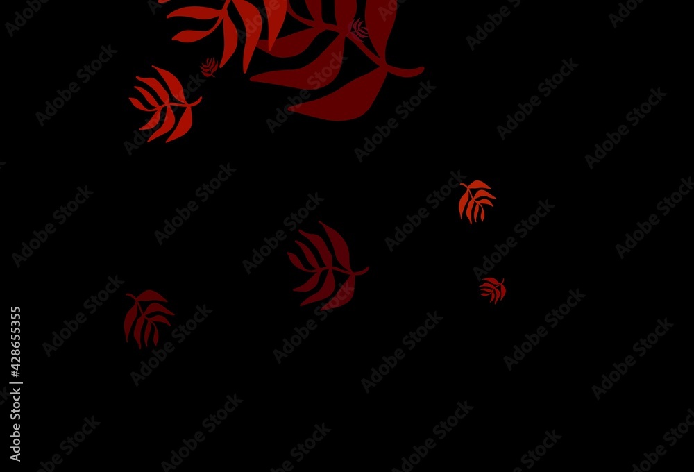 Dark Red vector doodle texture with leaves.