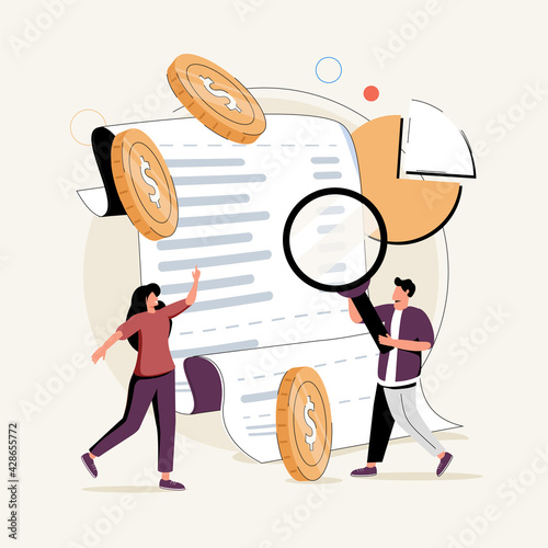 Balance sheet abstract concept vector illustration set. Income and cash flow statement, income inequality, financial.