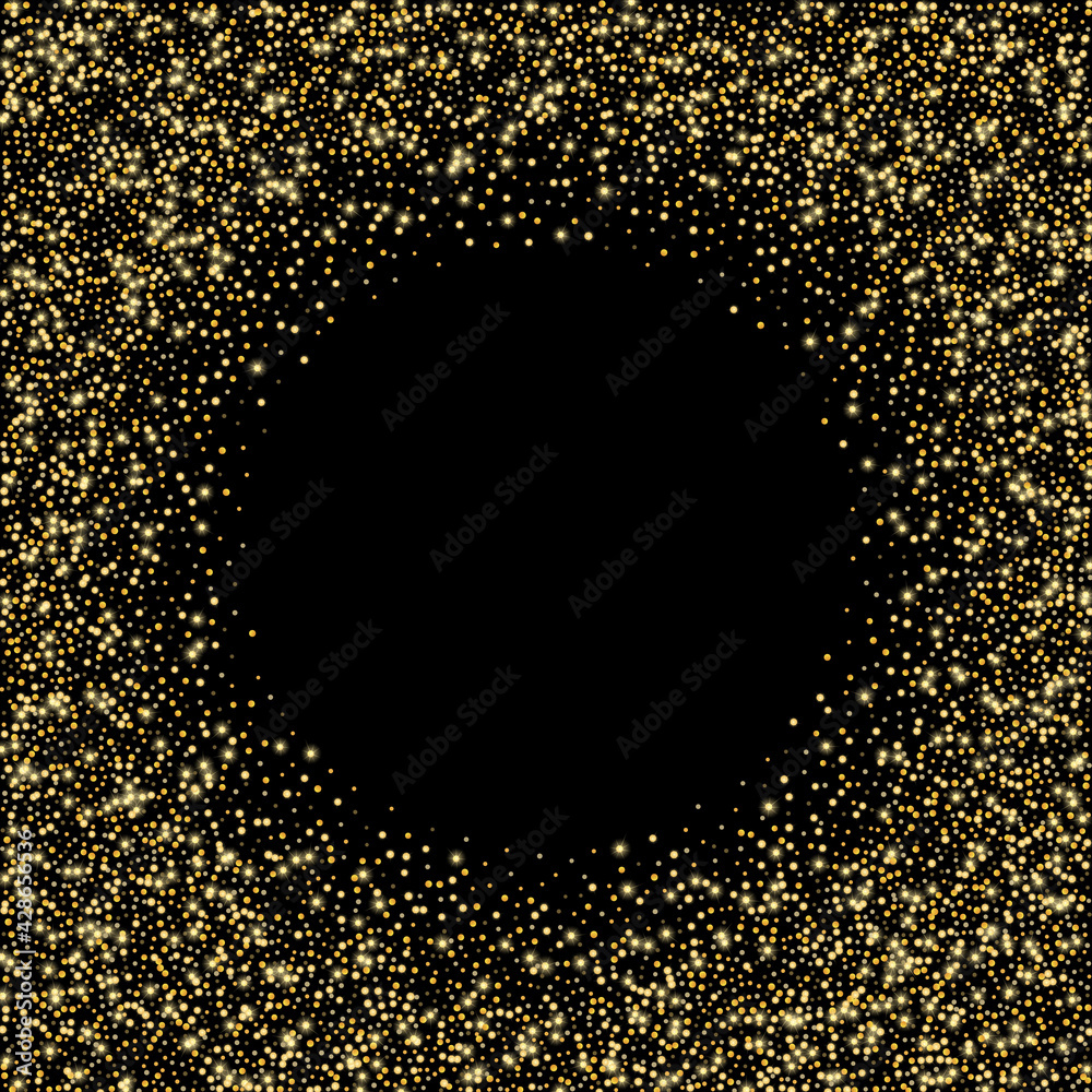 Gold glitter confetti on a black background. Shiny particles scattered, sand. Decorative element. Luxury background for your design, cards, invitations, vector Gold glitter confetti on a black background. Shiny particles scattered, sand. Decorative element. Luxury background for your design, cards, invitations, vector