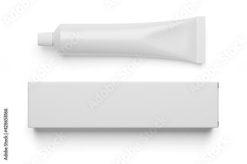 Blank white cosmetic tube isolated on white. photo