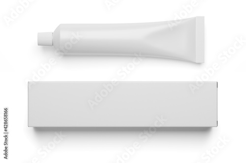Schilderij op canvas Blank white cosmetic tube isolated on white.