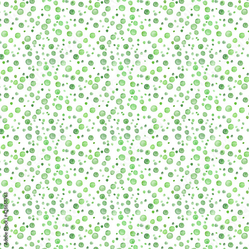 Watercolor seamless pattern green dots. Textile pattern. Abstract background.