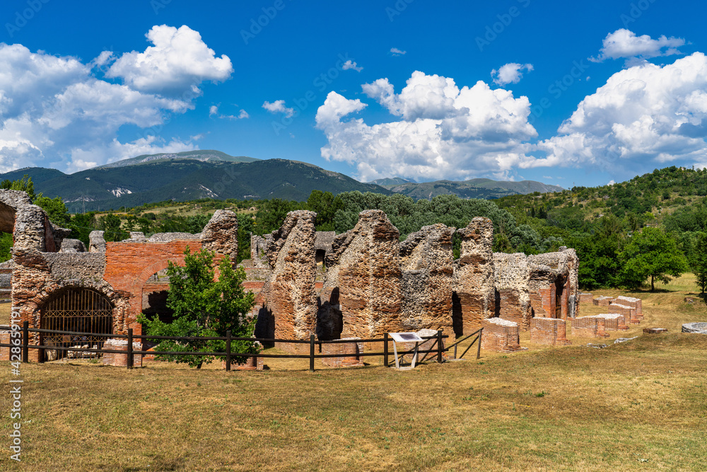 The Roman amphitheater of Amiternum near San Vittorino in the Aquila, Italy