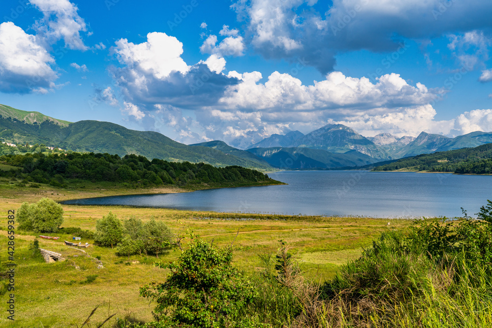 Lake of Campotosto in Abruzzo, Italy, province of L'Aquila