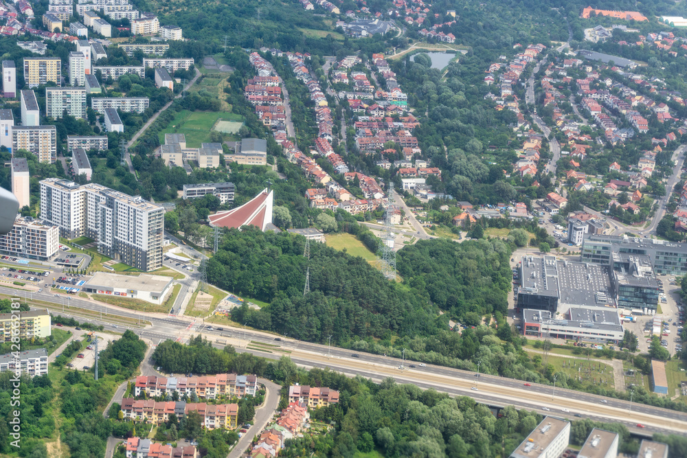 aerial view of gdansk in poland take from plane