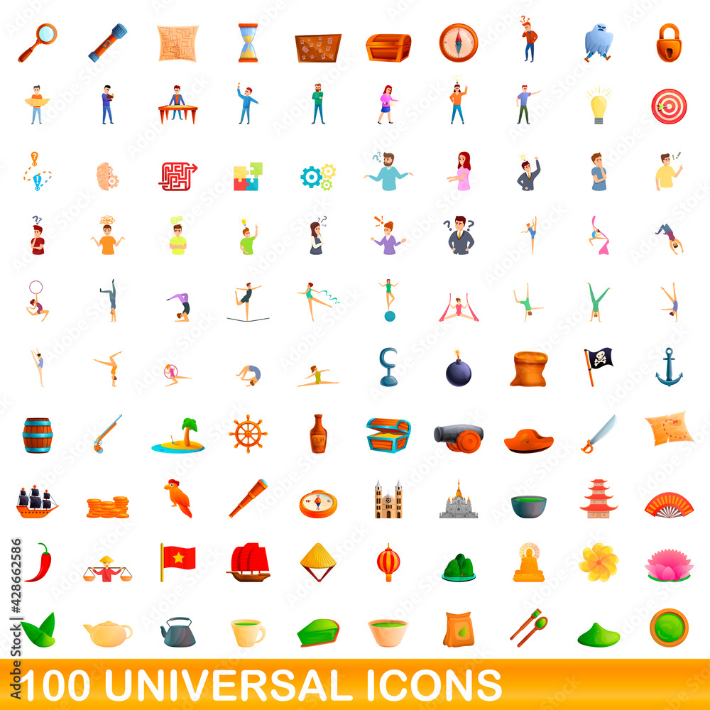 100 universal icons set. Cartoon illustration of 100 universal icons vector set isolated on white background 100 universal icons set. Cartoon illustration of 100 universal icons vector set isolated on white background