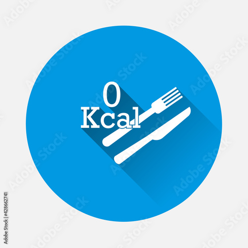 Vector icon knife and fork zero calories con on blue background. Flat image with long shadow.
