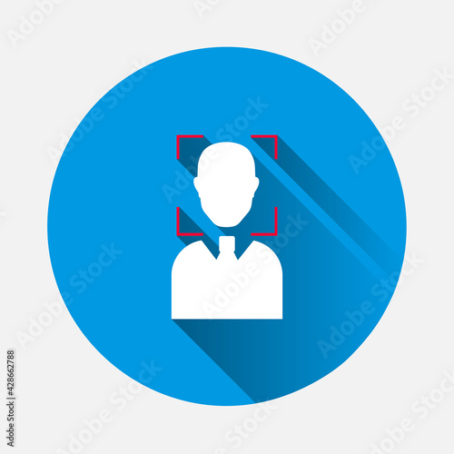 Vector icon identification of the person icon on blue background. Flat image with long shadow.