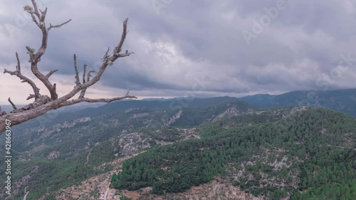 Timelapse on the mountain with storm and rushing clouds, Castillo de Alaro, Mallorca, Balearic Islands, Mediterranean, Spain. photo