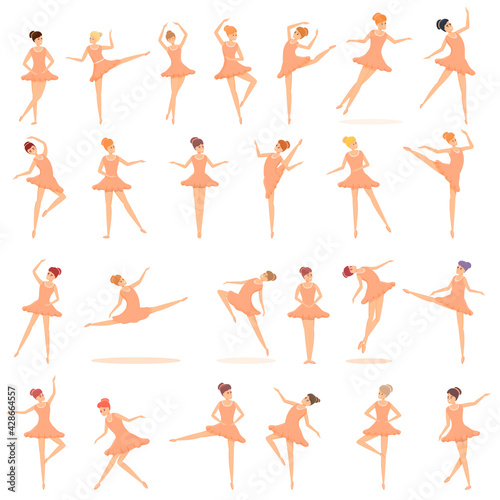 Ballet school icons set. Cartoon set of ballet school vector icons for web design