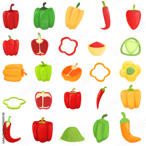 Paprica icons set. Cartoon set of paprica vector icons for web design