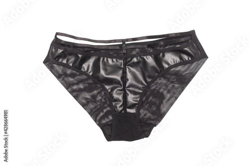 Black leather panties isolated on the white background. Front view.