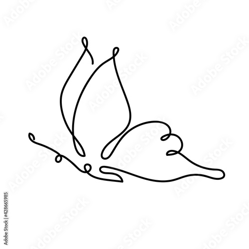 One Line flying Butterfly for Logo or icon. Minimalist abstract Vector illustration