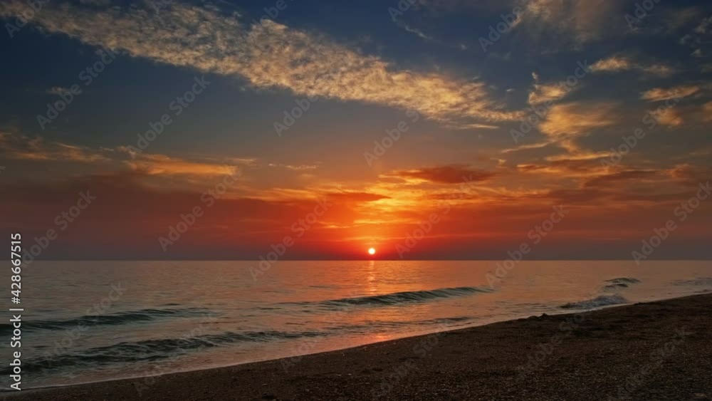Beautiful sea landscape with sunset on the beach, 4k Beautiful sea landscape with sunset on the beach, 4k