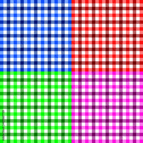Set of 4 checkered plaid pattern tablecloth fiber, tartan, fabric vector illustration
