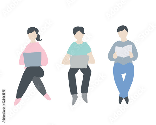 並んで仕事をしている人々 People working side by side  Person illustration  vector  vector