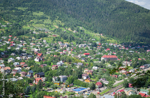 Top view of the village in the mountains. Yaremche  Ukraine.