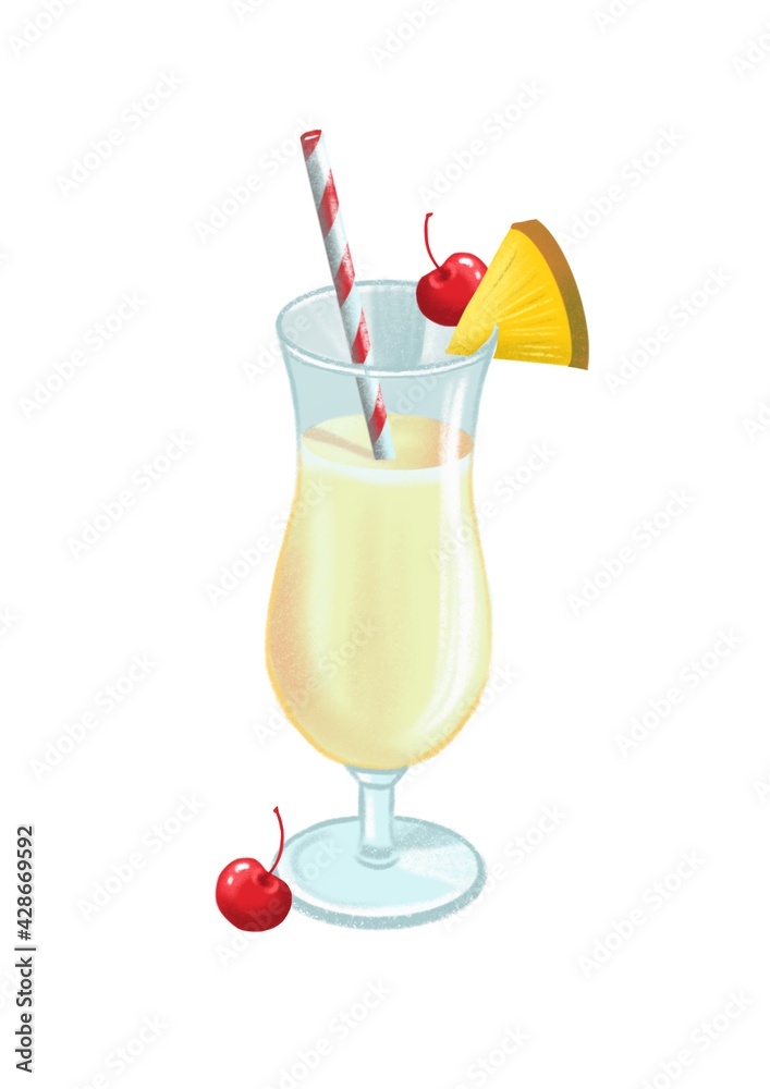 illustration of summer bright pina colada cocktail with cherry and pineapple decor illustration of summer bright pina colada cocktail with cherry and pineapple decor
