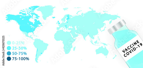 VACCINATION STATISTICS.world map with vaccination statistics.Covid-19 vaccine infographic.Coronavirus vaccination statistics in the World.Vaccine in the world.