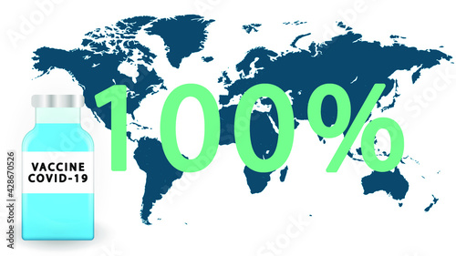 100 percent of vaccinated population.VACCINATION STATISTICS.world map with vaccination statistics.Covid-19 vaccine infographic.Coronavirus vaccination statistics in the World.Vaccine in the world.
